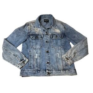 Smoke & Ash Premium Men's Denim Jacket Medium Wash Distressed Grunge Small